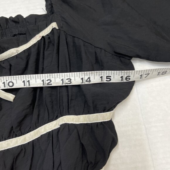 Thirty Thirty Y2K Top L‎ Black Milkmaid Cropped Puff Sleeve Smocked Coquette - Picture 9 of 9